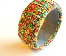 Fall Flowers and Leaves Fabric Bangle Bracelet