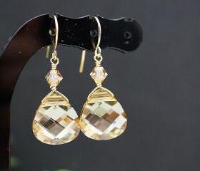 Wedding Jewelry Bridal Earrings Bridesmaid Earrings Golden Shadow Swarovski Briolette GOLD FILLED Earrings