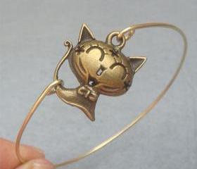 Brass Cat Bangle Bracelet