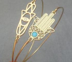Hamsa Hands Bangle 2 Bracelet Set