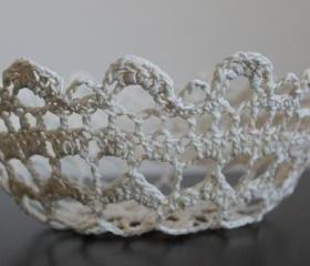 Flower Girl Basket Lace Bowl Crochet Doily Ivory Cream