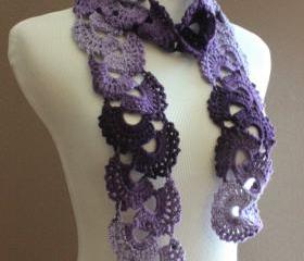 Crochet Scarf Queen Annes Lace Ombre Varigated Multicolor Purple