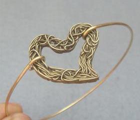  Wire Heart Bangle Bracelet