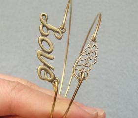 Love and Wing Bangle 2 Bracelet Set