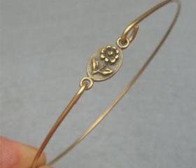 Flower Brass Bangle Bracelet Style 8