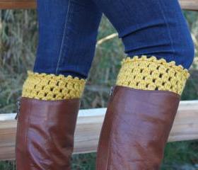 Crochet Boot Cuffs Leg Warmers Boot Socks Mustard
