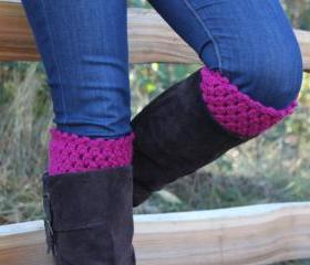 Crochet Boot Cuffs Leg Warmers Boot Socks Magenta