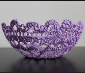 Crochet Lace Doily Bowl Basket Lavendar Lilac