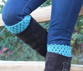 Crochet Boot Cuffs Leg Warmers Boot Socks Turquoise