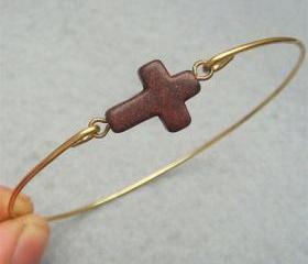 Brown Turquoise Cross Bangle Bracelet