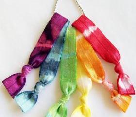 6 Tie Dye Hair Ties, The Rainbow Set by Lucky Girl