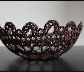 Lace Doily Bowl Crochet Basket Chocolate Brown