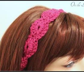 Crochet Headband Hair Tie Magenta