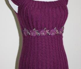 Womens Crochet Sweater Dress Baby Doll Dress MAgenta