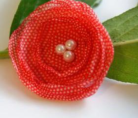 Light Red and White Polka Dot Hair Clip