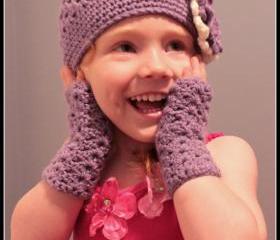Crochet Flower Hat and Fingerless Glove Set