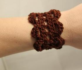 Crochet Bracelet Lace Cuff Chocolate Brown