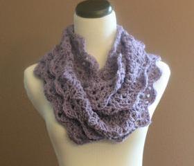 Chunky Crochet Infinity Scarf Lace Thick Cowl Neckwarmer Scarf Lavendar Purple