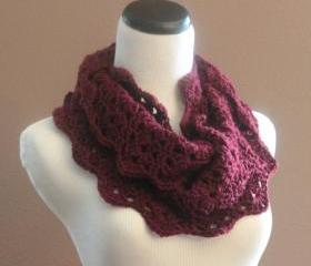 Thick Cowl Neckwarmer Chunky Crochet Lace Infinity Scarf Scarf Snood Cranberry Red