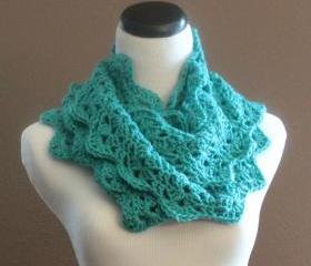 Crochet Scarf Lace Infinity Loop Thick Cowl Neckwarmer Snood Turqouise