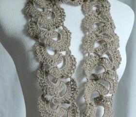Crochet Scarf Queen Annes Lace Scarf Silver Taupe
