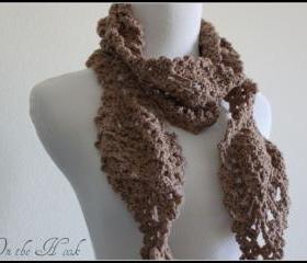 Chunky Scarf Crochet Pineapple Lace Motif Mocha Brown