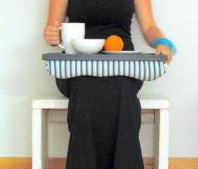  Laptop Lap Desk or Breakfast serving Tray - Black with Aqua and Grey stripes- Custom Order