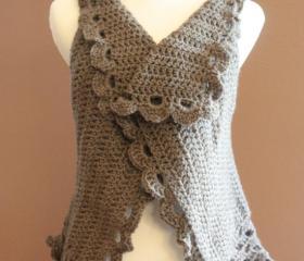 Boho Crochet Sweater Cardigan Vest Taupe