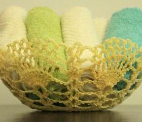 Yellow Crochet Bowl Lace Doily Basket Yellow