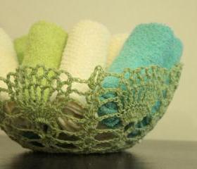 Lace Bowl Crochet Doily Basket Lime Green