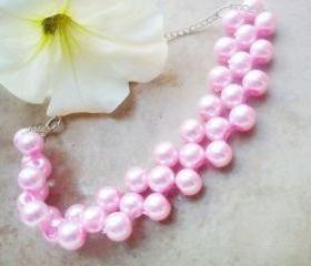 Beadwork adjustable bracelet -choose pink or black