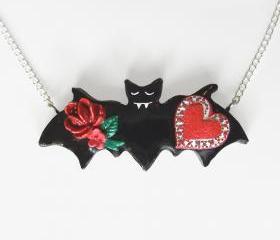 Bat with Roses and a Box of Candy Necklace