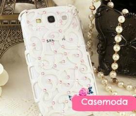 New Bling White Relief Rhinestones Samsung Galaxy S3 i9300 Case