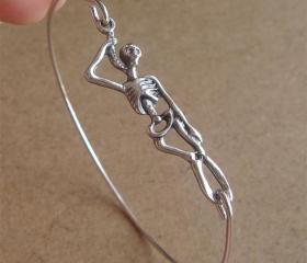 Cool Silver Skeleton Bangle Bracelet, Simple Everyday Jewelry, Elegant gift, Bridesmaid Gift, Bridal Wedding Jewelry