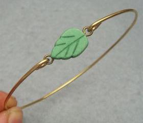 Green Turquoise Leaf Bangle Bracelet