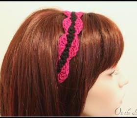 Crochet Headband Black and Magenta