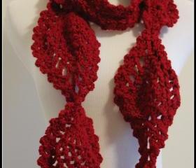 Crochet Scarf Scarlette Red Chunky Pineapple Lace Motif