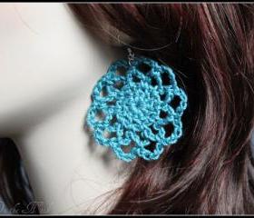 Crochet Earrings Teal Lace Doily Motif Spring Fasion