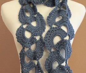 Crochet Scarf Chunky Queen Annes Lace Blue
