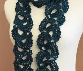 Teal Crochet Scarf Queen Annes Sparkle Lace