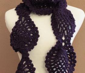 Crochet Scarf Chunky Lace Pineapple Motif Plum Purple