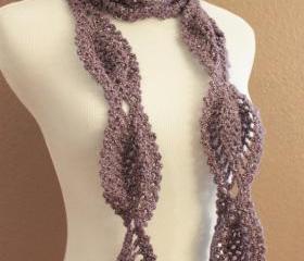 Crochet Scarf Lace Pineapple Motif Lavendar Shimmer Sparkle