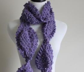 Chunky Crochet Scarf Lace Pineapple Motif Neck Warmer Lavender Purple