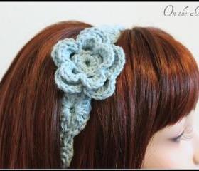 Flower Headband Crochet Aqua