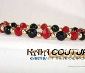Carnelian and Onyx Gemstone Bracelet with 14K Gold Filled accent beads