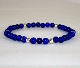 Lapis Gemstone Stretch Bracelet Set with Sterling Silver Accent Beads, Energy Bracelet, Meditation Bracelet, Free Shipping