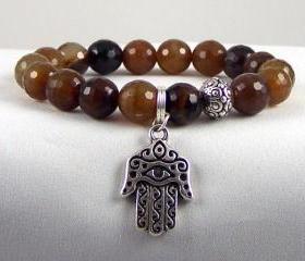 Autumn Agate Enegry Bracelet with Spiritual charm and Silver Yogi beads.
