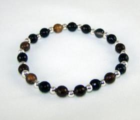 Protecting Natural Agate Gemstone Bracelet with Sterling Silver Accent beads, Great Gift Ideas, Free Shipping