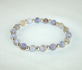 Protective Blue Lace Agate Energy Bracelet with Sterling Silver Accent beads, Free Shipping