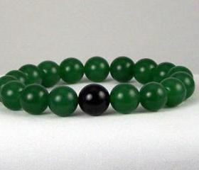 Prosperity Aventurine Energy Bracelet with Black Onyx Yogi Bead, Meditation Bracelet, Unisex, Free Shipping